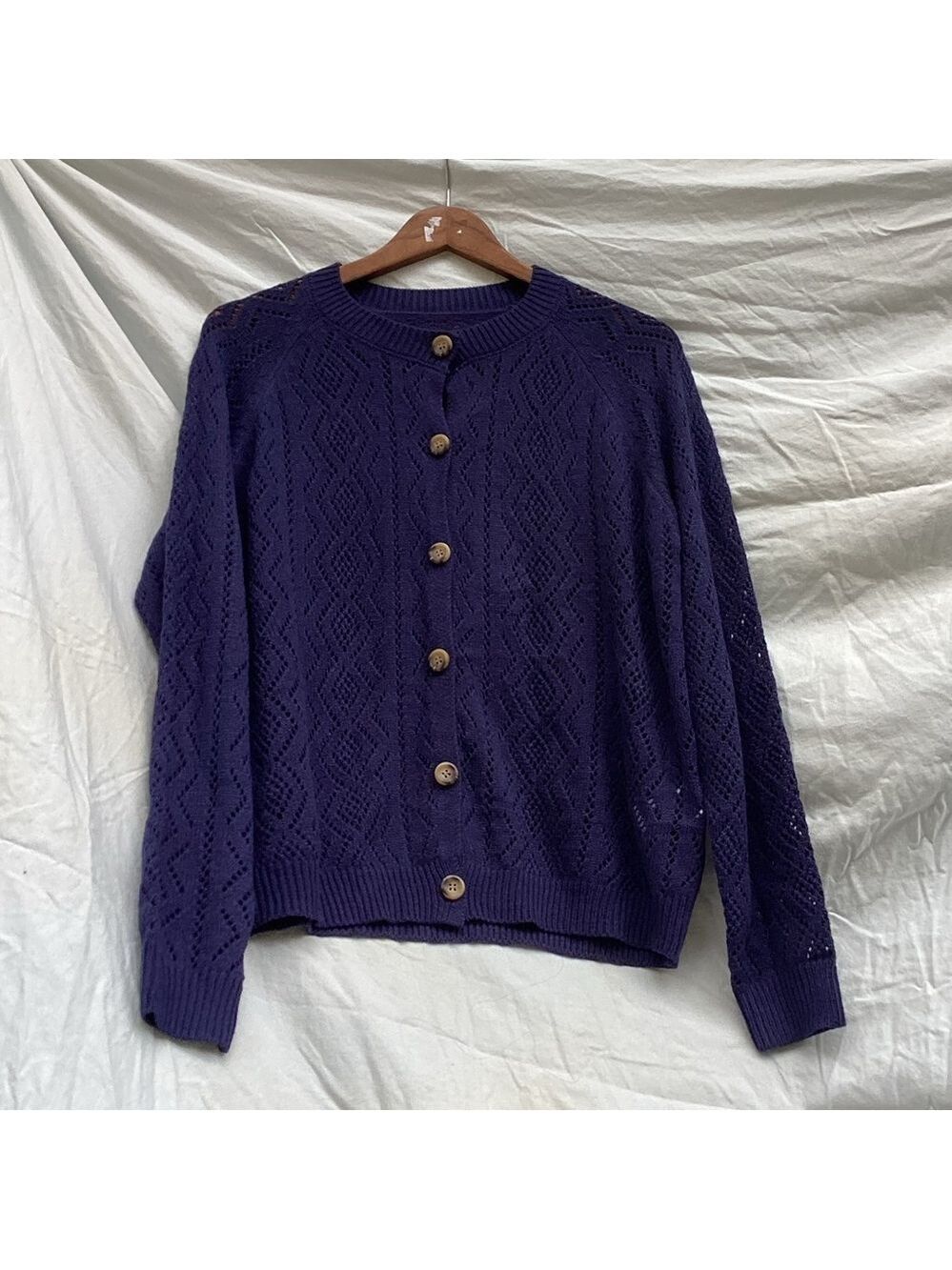 Emery Rose blue patterned business casual patterned cardigan, size medium